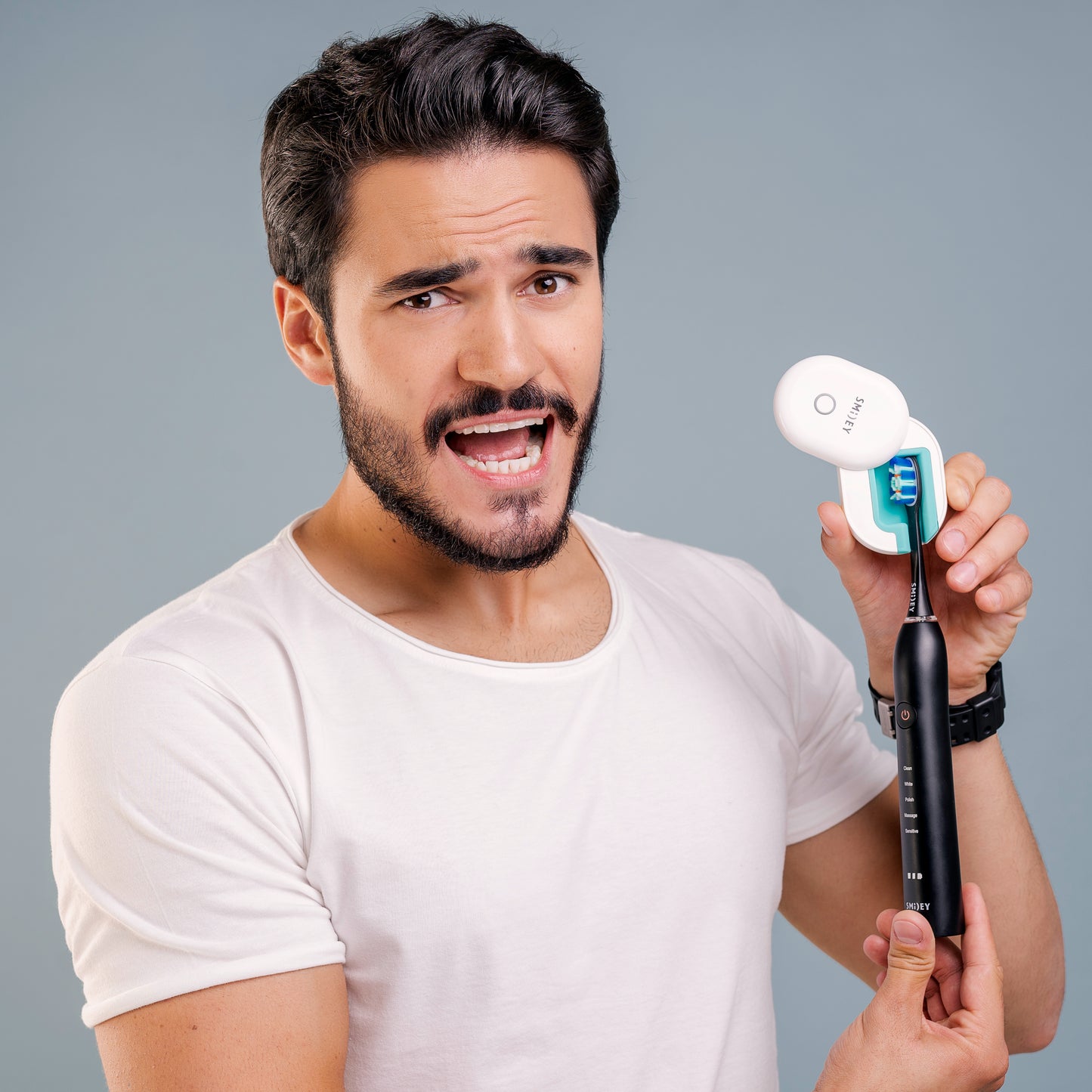 НАБОР электрическая зубная щетка Smiley Pro White черная + стерилизатор  купить электро зубную щетку купить зубную электрощетку купить зубную щетку электрическую купити електричну зубну щітку електрична зубна щітка купити